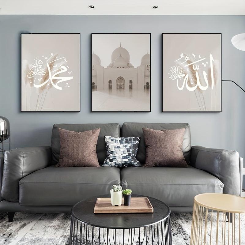 3pcs Islamic Script Canvas Art Posters HD Bohemian Painting for Decor