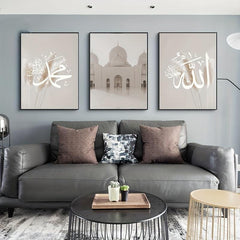 3pcs Islamic Script Canvas Art Posters HD Bohemian Painting for Decor