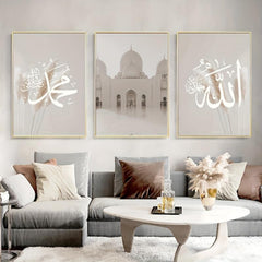 3pcs Islamic Script Canvas Art Posters HD Bohemian Painting for Decor