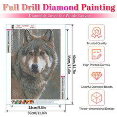 Wolf Diamond Painting DIY 5D Full Drill Round Rhinestone Art Craft 30x40cm