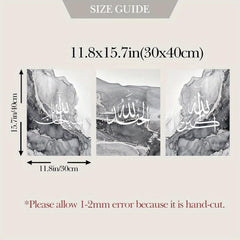 3pcs Islamic Calligraphy Wall Painting Modern Muslim Prints Gray Marble Canvas