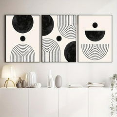 3pcs Minimalism & Geometric Line Canvas Paintings Beige Art