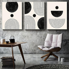 3pcs Minimalism & Geometric Line Canvas Paintings Beige Art