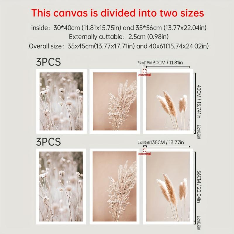 3pcs Plants Wall Poster Canvas Painting Grasses Art for Living Room