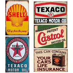 Gas Motor Antique Tin Sign Vintage Garage Man Cave Retro Posters Bar Pub Wall