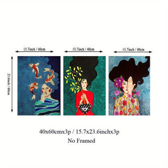 3pcs Bohemia Woman Abstract Flowers Canvas Poster Art