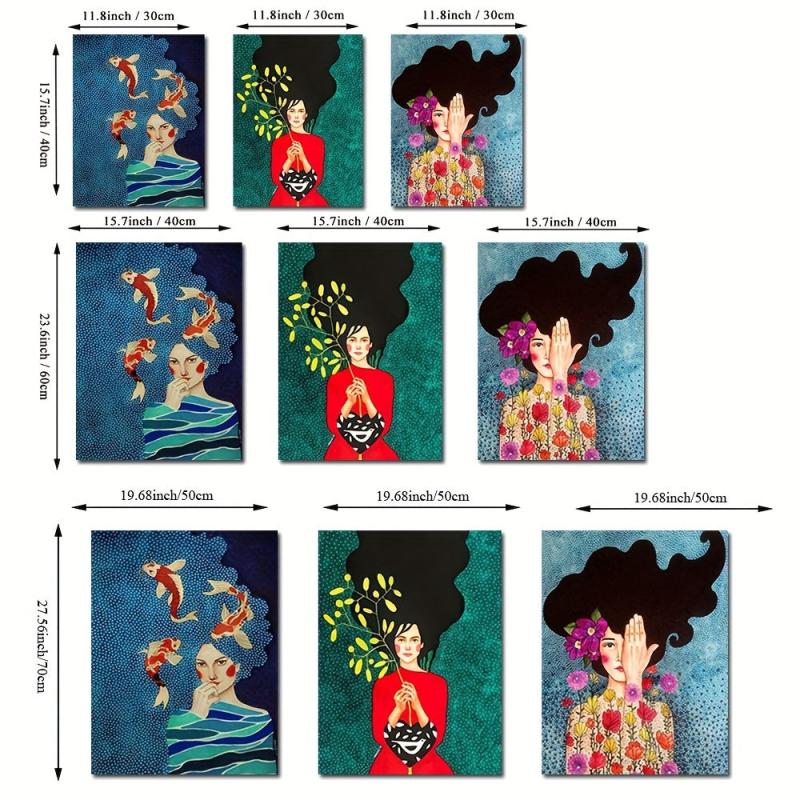 3pcs Bohemia Woman Abstract Flowers Canvas Poster Art