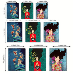 3pcs Bohemia Woman Abstract Flowers Canvas Poster Art