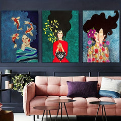 3pcs Bohemia Woman Abstract Flowers Canvas Poster Art