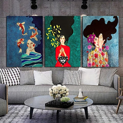 3pcs Bohemia Woman Abstract Flowers Canvas Poster Art