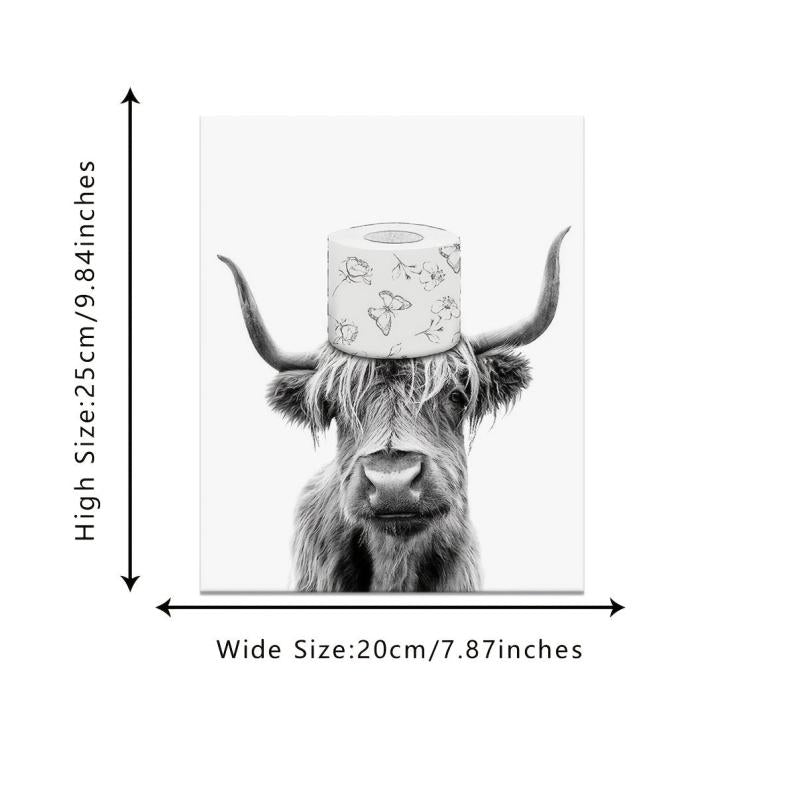 Canvas Poster Modern Art Rustic Head Toilet Paper Funny Cow Bathroom