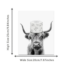 Canvas Poster Modern Art Rustic Head Toilet Paper Funny Cow Bathroom