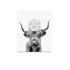 Canvas Poster Modern Art Rustic Head Toilet Paper Funny Cow Bathroom