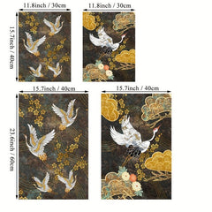 2pcs Golden Flowers Crane Canvas Painting Chinese Style Animal Poster