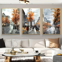 3pcs Landscape Canvas Paintings Contemporary Minimalism Paris Street Trees