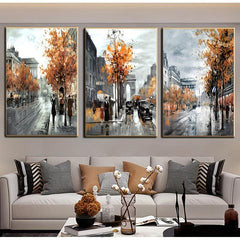 3pcs Landscape Canvas Paintings Contemporary Minimalism Paris Street Trees
