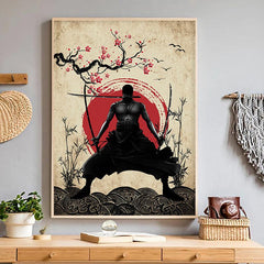 Vintage Cartoon Poster Japanese Warrior Canvas Painting