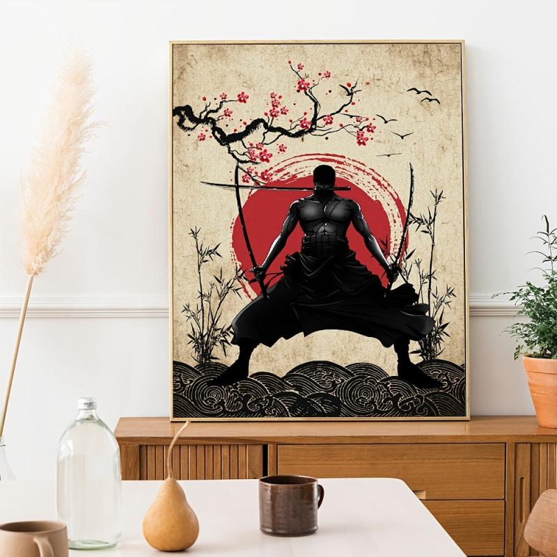 Vintage Cartoon Poster Japanese Warrior Canvas Painting