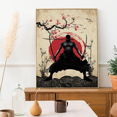 Vintage Cartoon Poster Japanese Warrior Canvas Painting
