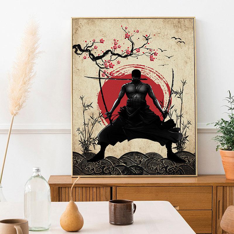 Vintage Cartoon Poster Japanese Warrior Canvas Painting