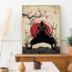 Vintage Cartoon Poster Japanese Warrior Canvas Painting