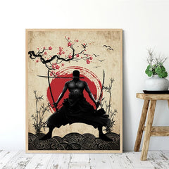 Vintage Cartoon Poster Japanese Warrior Canvas Painting