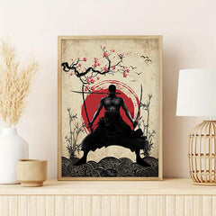 Vintage Cartoon Poster Japanese Warrior Canvas Painting
