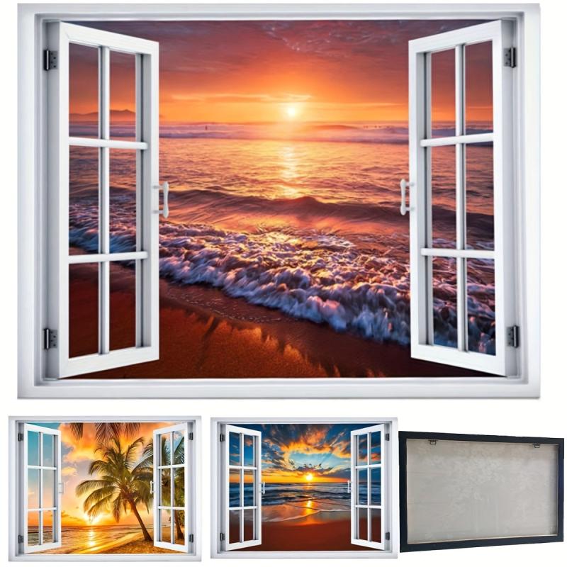 Neon Sunset Ocean Beach Tropical Island Wilderness Nature Canvas Poster