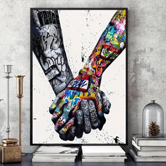 Abstract Street Art Poster Couple Holding Hands Graffiti Canvas Print