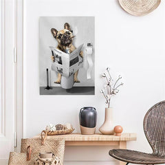 Funny Dog Bathroom Wall Art Canvas Bulldog Bathroom Decor