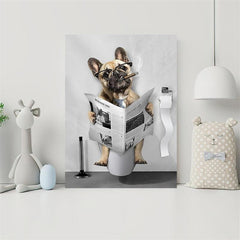 Funny Dog Bathroom Wall Art Canvas Bulldog Bathroom Decor