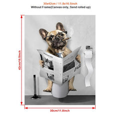 Funny Dog Bathroom Wall Art Canvas Bulldog Bathroom Decor