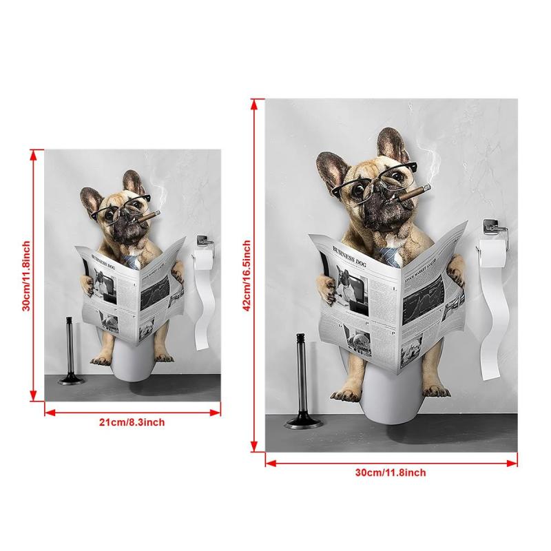 Funny Dog Bathroom Wall Art Canvas Bulldog Bathroom Decor