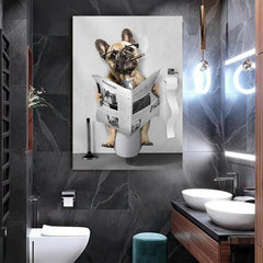 Funny Dog Bathroom Wall Art Canvas Bulldog Bathroom Decor