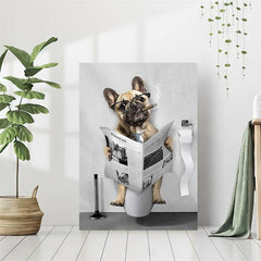 Funny Dog Bathroom Wall Art Canvas Bulldog Bathroom Decor