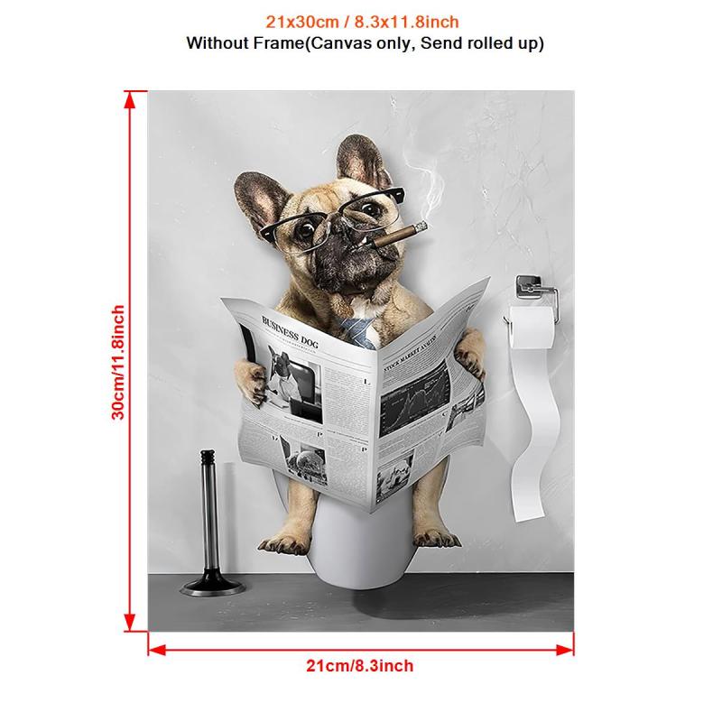 Funny Dog Bathroom Wall Art Canvas Bulldog Bathroom Decor