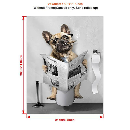 Funny Dog Bathroom Wall Art Canvas Bulldog Bathroom Decor