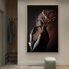 African Art Girl Wall Canvas Painting for Living Room Decor