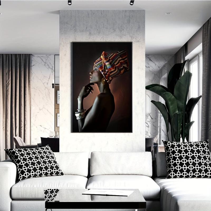 African Art Girl Wall Canvas Painting for Living Room Decor