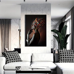 African Art Girl Wall Canvas Painting for Living Room Decor