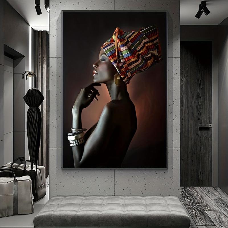 African Art Girl Wall Canvas Painting for Living Room Decor