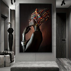 African Art Girl Wall Canvas Painting for Living Room Decor