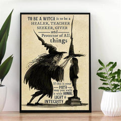 Vintage Witch Art Print with Witchcraft Symbols and Spells