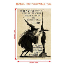 Vintage Witch Art Print with Witchcraft Symbols and Spells