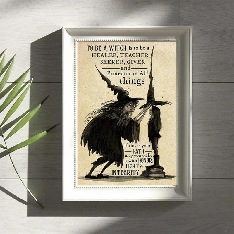 Vintage Witch Art Print with Witchcraft Symbols and Spells