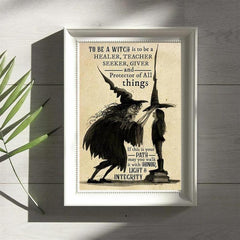 Vintage Witch Art Print with Witchcraft Symbols and Spells
