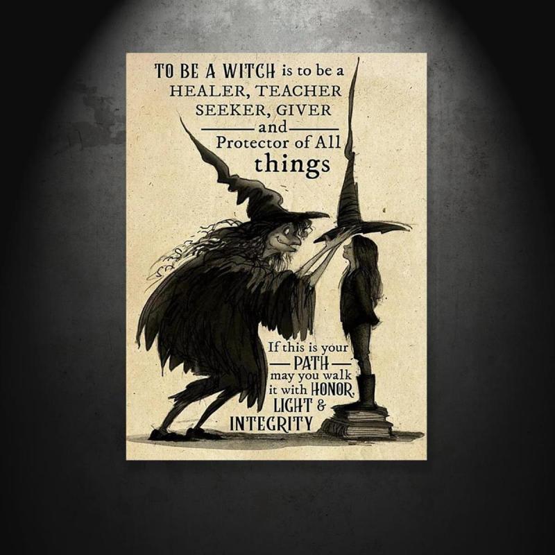 Vintage Witch Art Print with Witchcraft Symbols and Spells