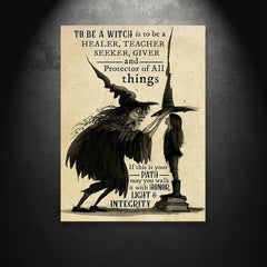 Vintage Witch Art Print with Witchcraft Symbols and Spells