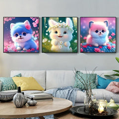 DIY Round Diamond Painting Cartoon Cat Animal 20x20cm