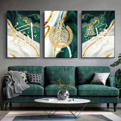 Islamic Allah Calligraphy Green Marble Canvas Painting Wall Art